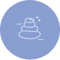 Stacked spa stones icon on a blue circular background.